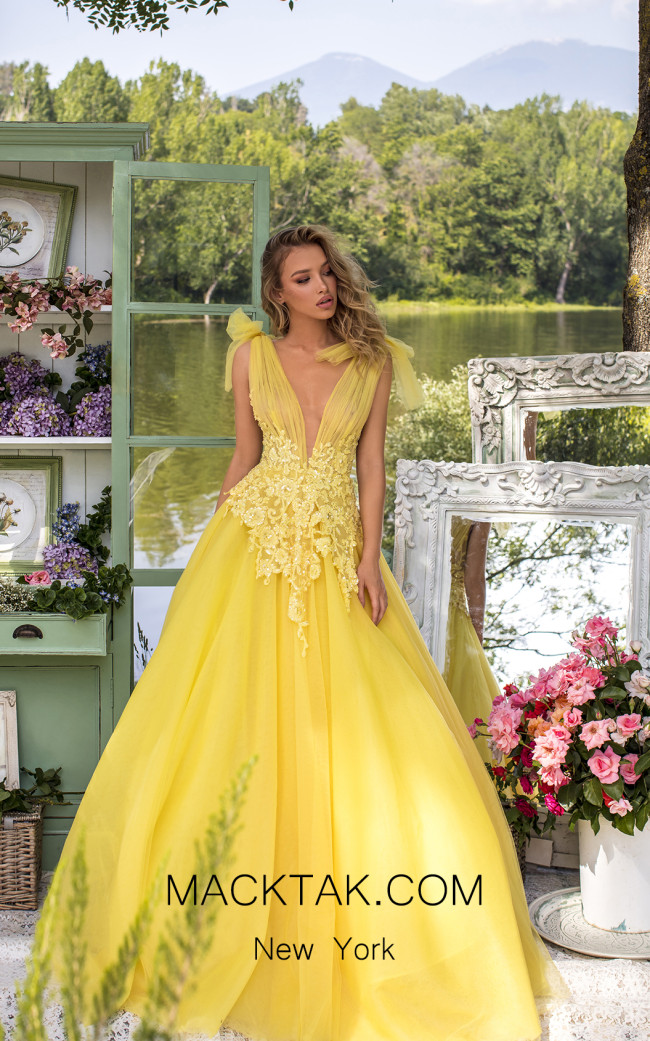 Tarik Ediz 93927 Yellow Front Dress