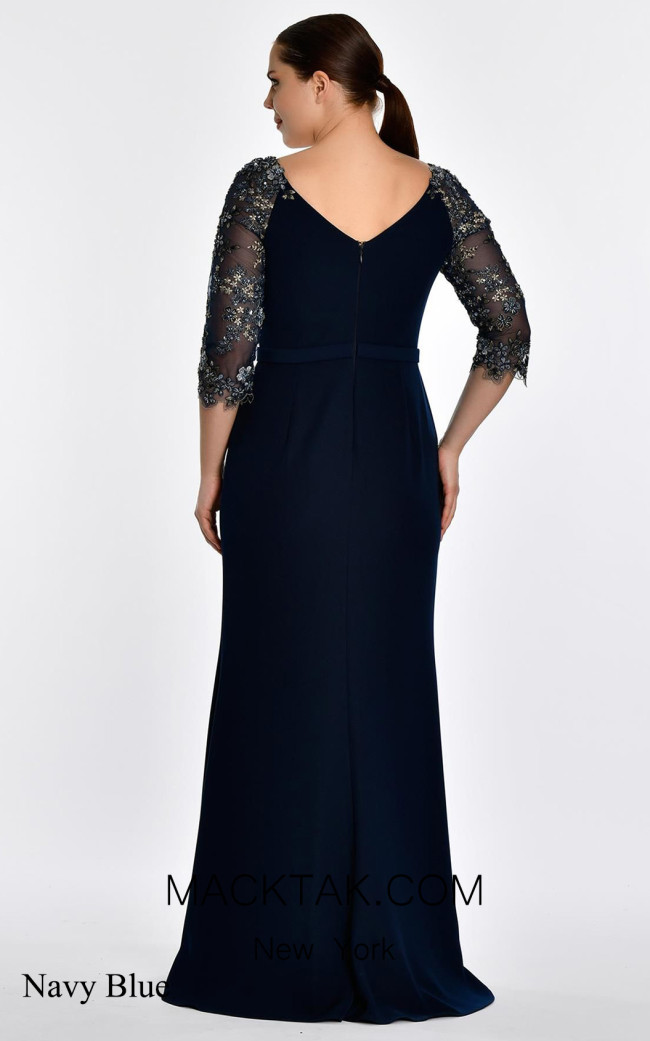 La Femme Long Formal Plus-Size Dress with Lace Sleeves