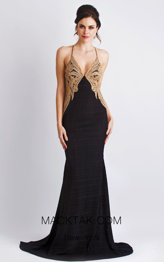 Baccio Ella Velvet Black Champagne Front Dress