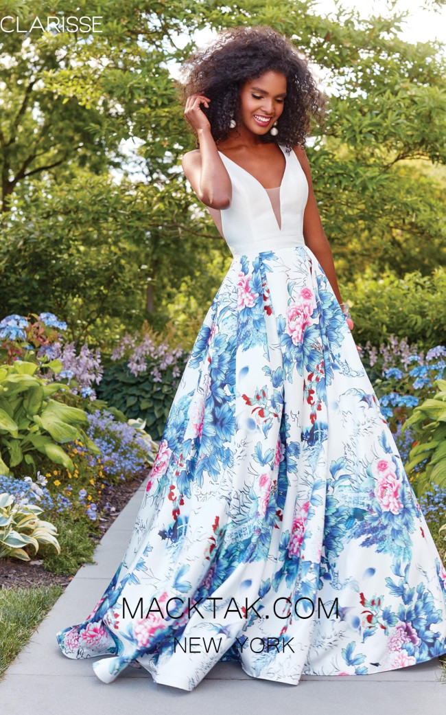 Clarisse 3538 White Print Front Prom Dress