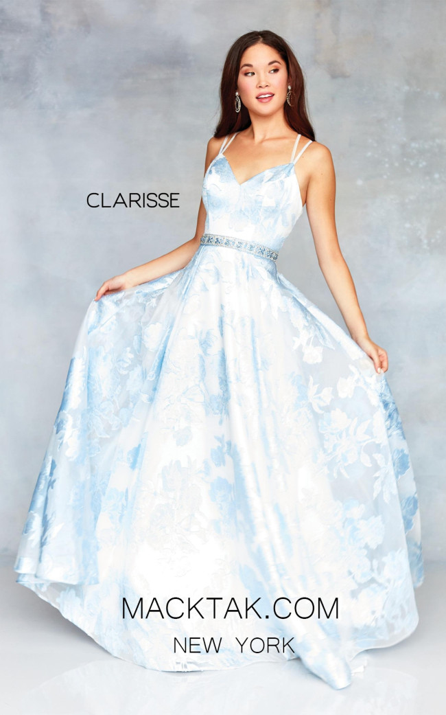 Clarisse 3704 Frost Blue Print Front Prom Dress