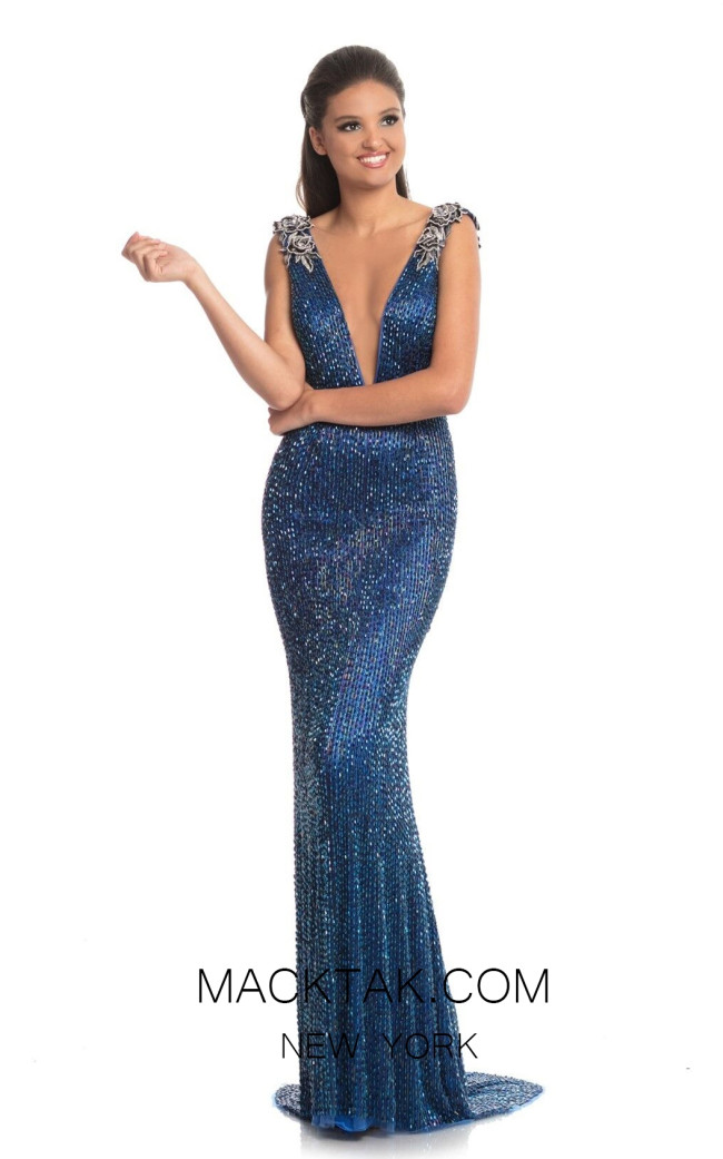 Johnathan Kayne 9097 Peacock Blue Front Dress