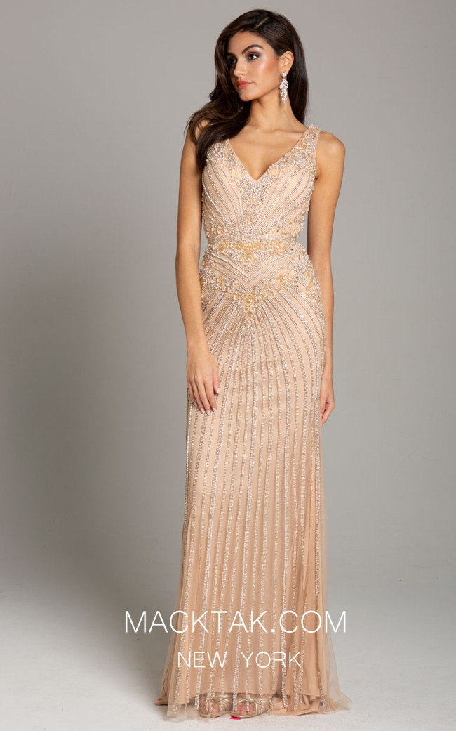 Lara 29865 Champagne Front Evening Dress