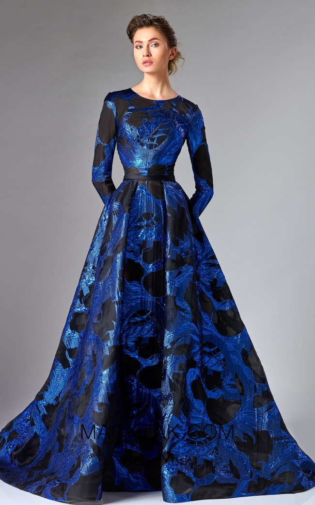 Edward Arsouni FW0286 Blue Black Front Dress