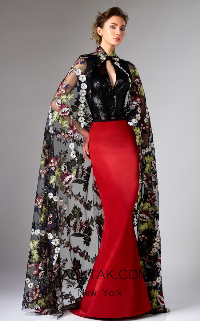 Edward Arsouni FW0298 Black Multi Red Front Dress