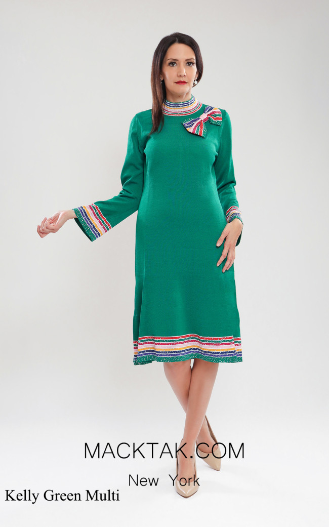Kourosh KNY Knit KH009 Kelly Green Multi Front Dress
