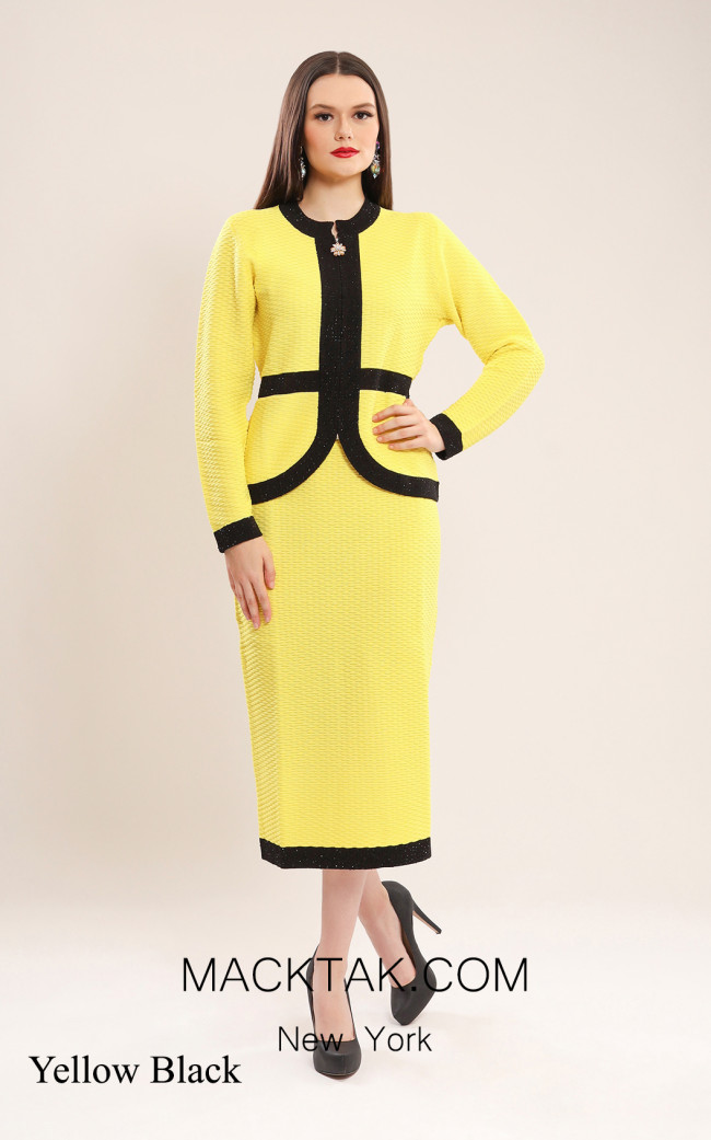 Kourosh KNY Knit KH021 Yellow Black Front Dress