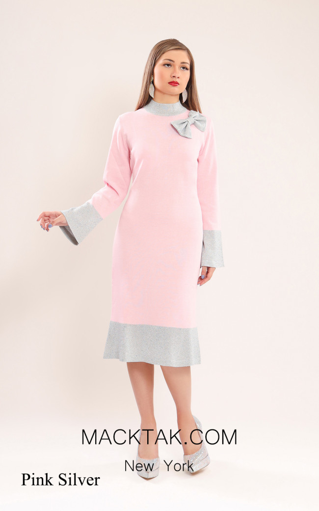 Kourosh KNY Knit KH022 Pink Silver Front Dress
