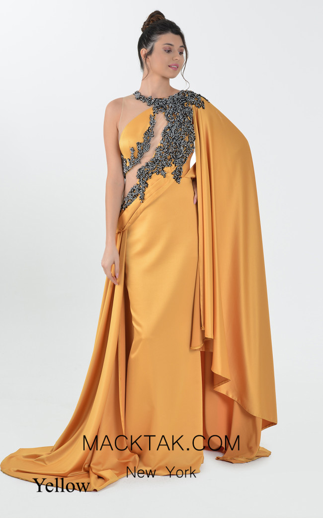 Macktak Couture 5156 Yellow Front Dress