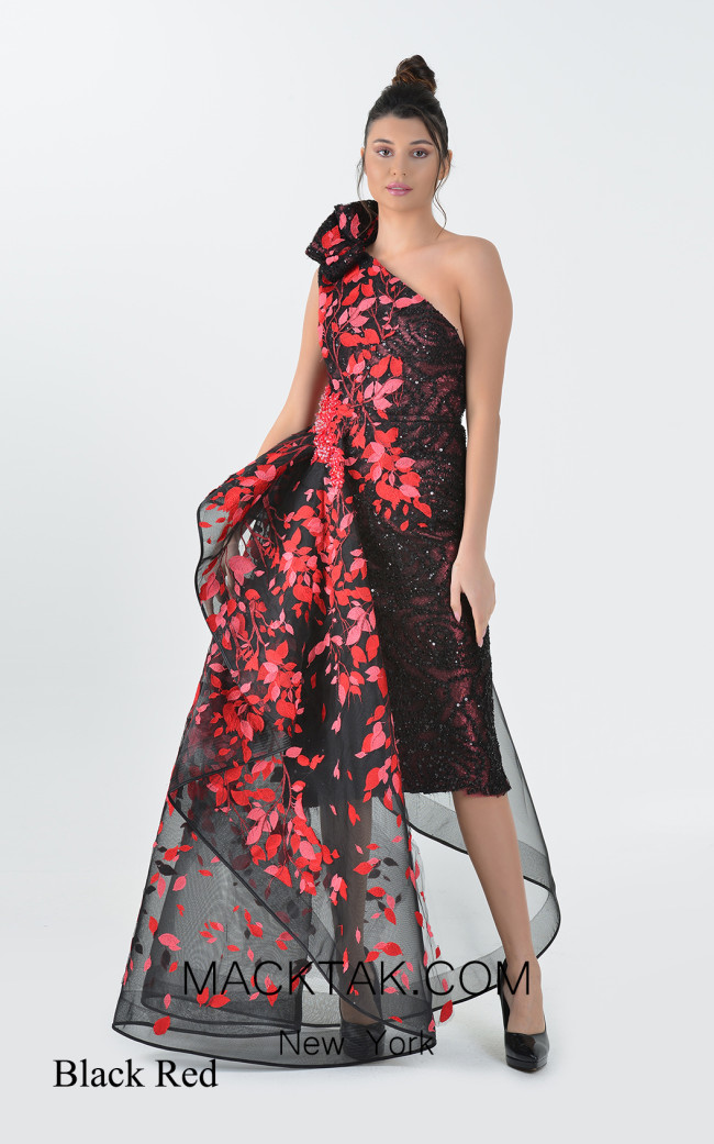 Macktak Couture 5190 Black Red Front Dress