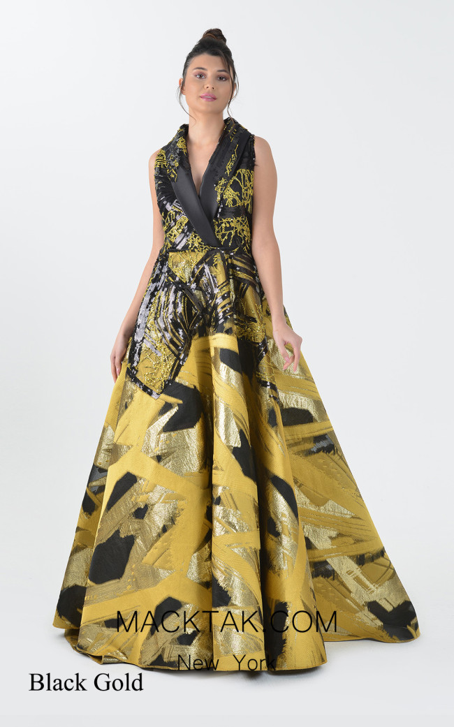 Macktak Couture 5206 Black Gold Front Dress