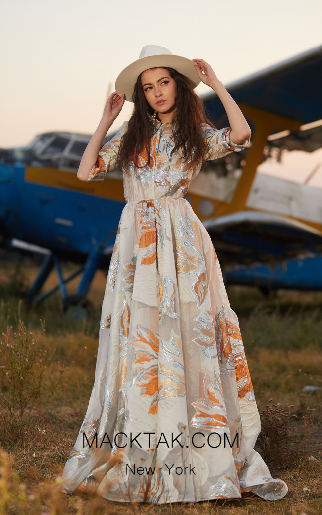 Miau By Clara Rotescu Oni Champagne Multi Front Dress