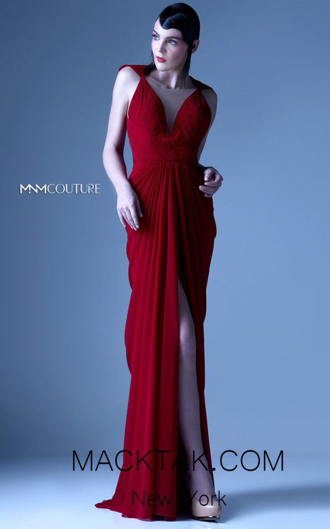MNM G0919 Burgundy Front Evening Dress
