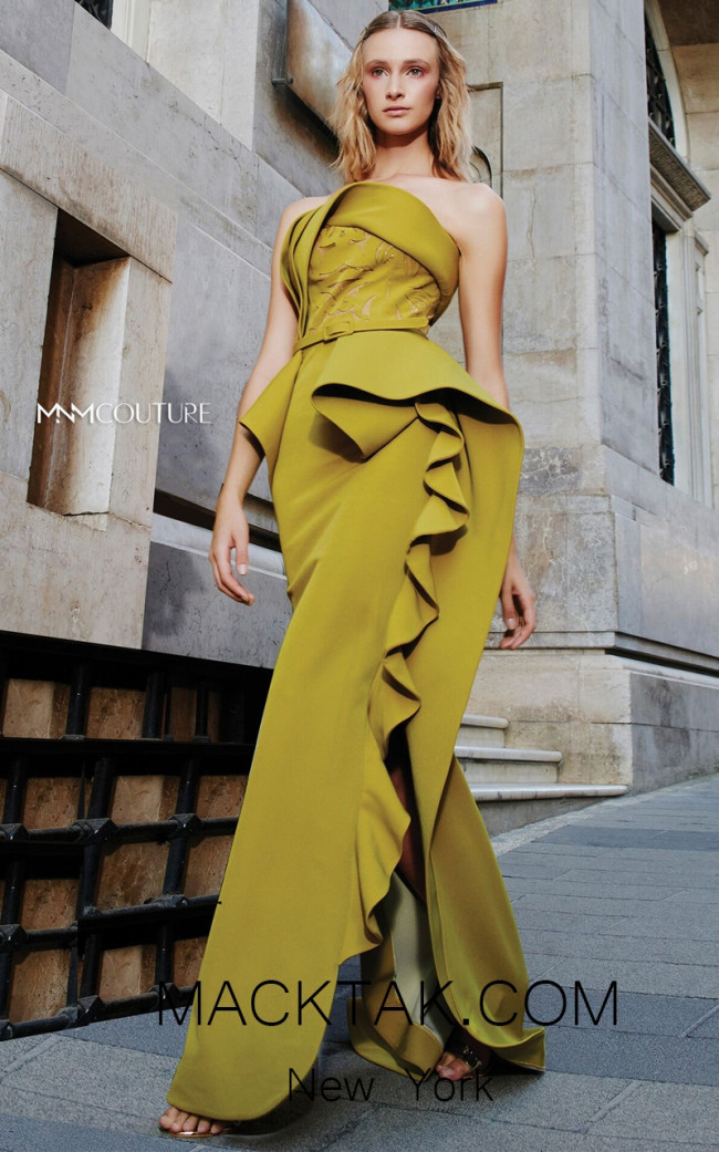 MNM N0297 Mustard Front Evening Dress