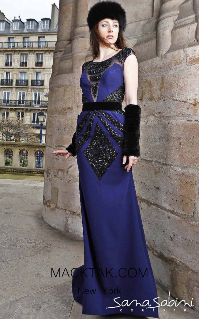 Sana Sabini 9316 Navy Front Evening Dress