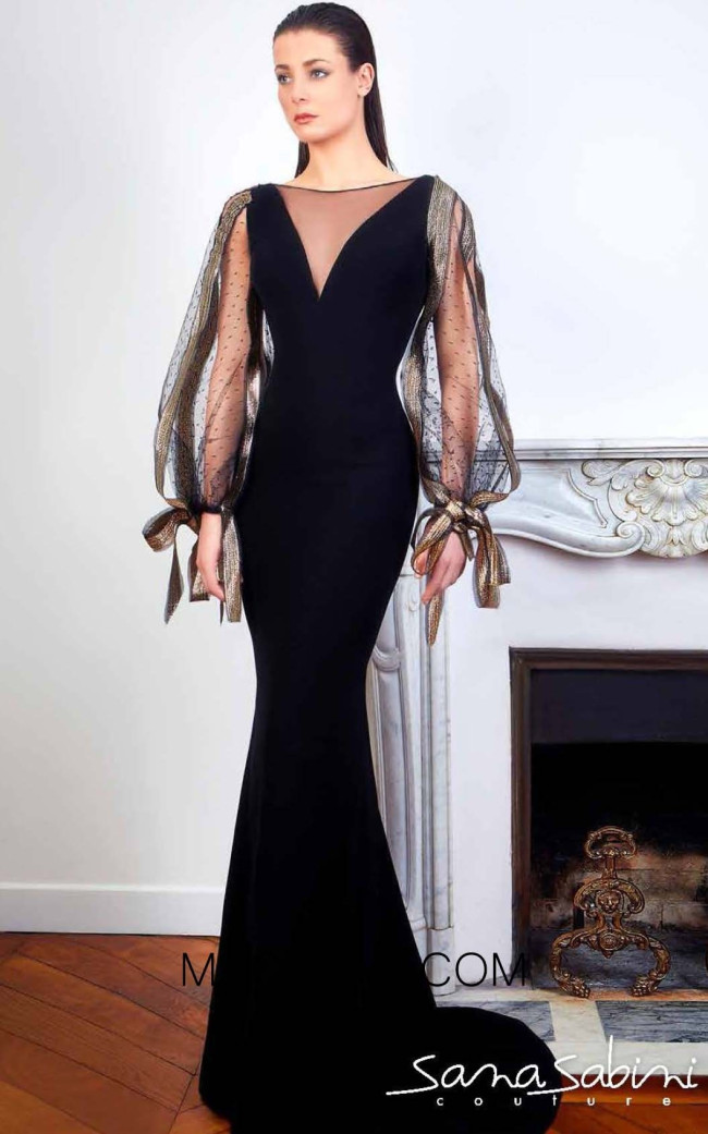 Sana Sabini 9350 Black Gold Front Evening Dress