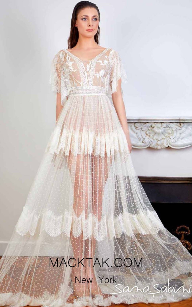 Sana Sabini 9352A Off White Front Evening Dress
