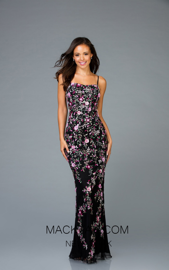 Scala 48964 Black Multi Front Evening Dress