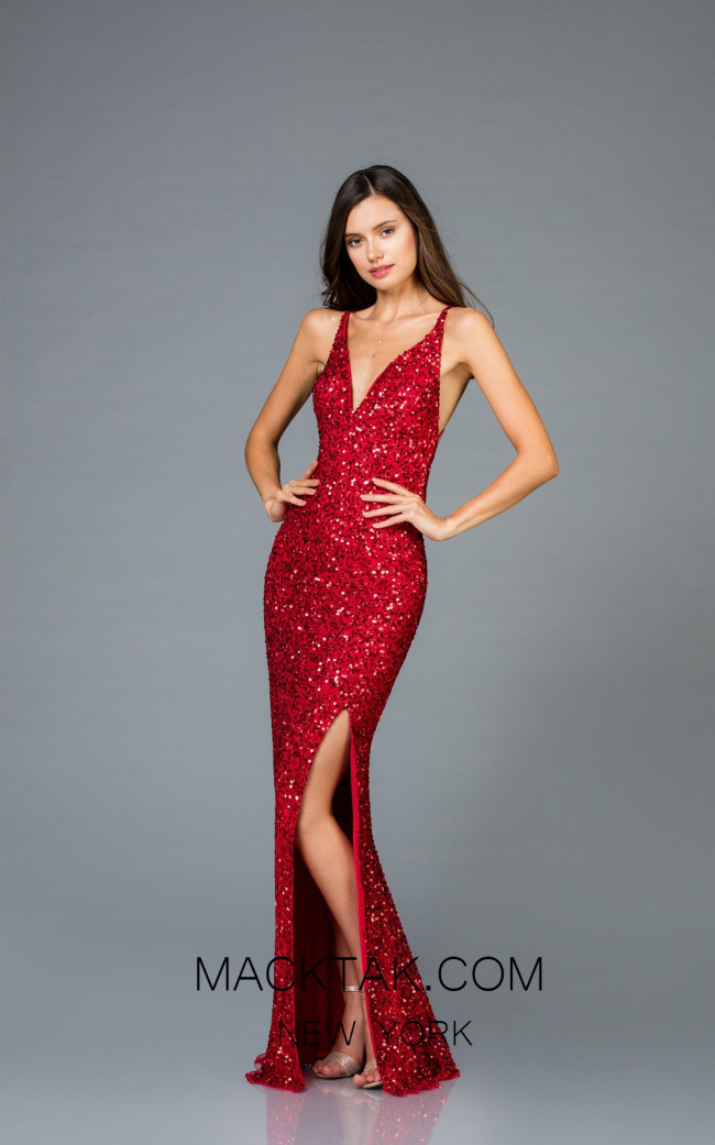 Scala 48949 Red Front Evening Dress