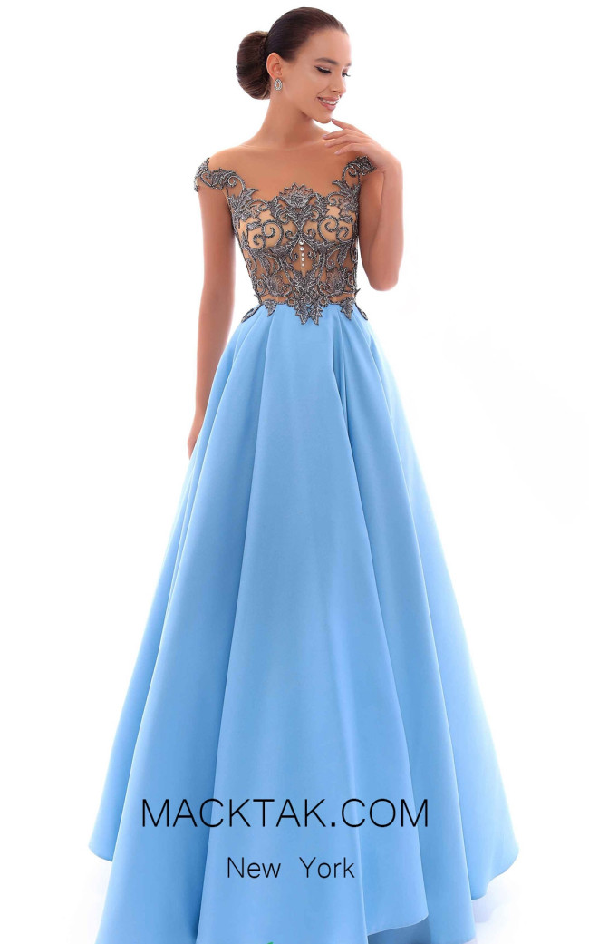 Tarik Ediz 93411 Dirty Blue Front Evening Dress