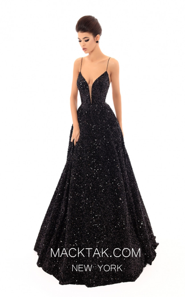 Tarik Ediz 93699 Black Front Evening Dress