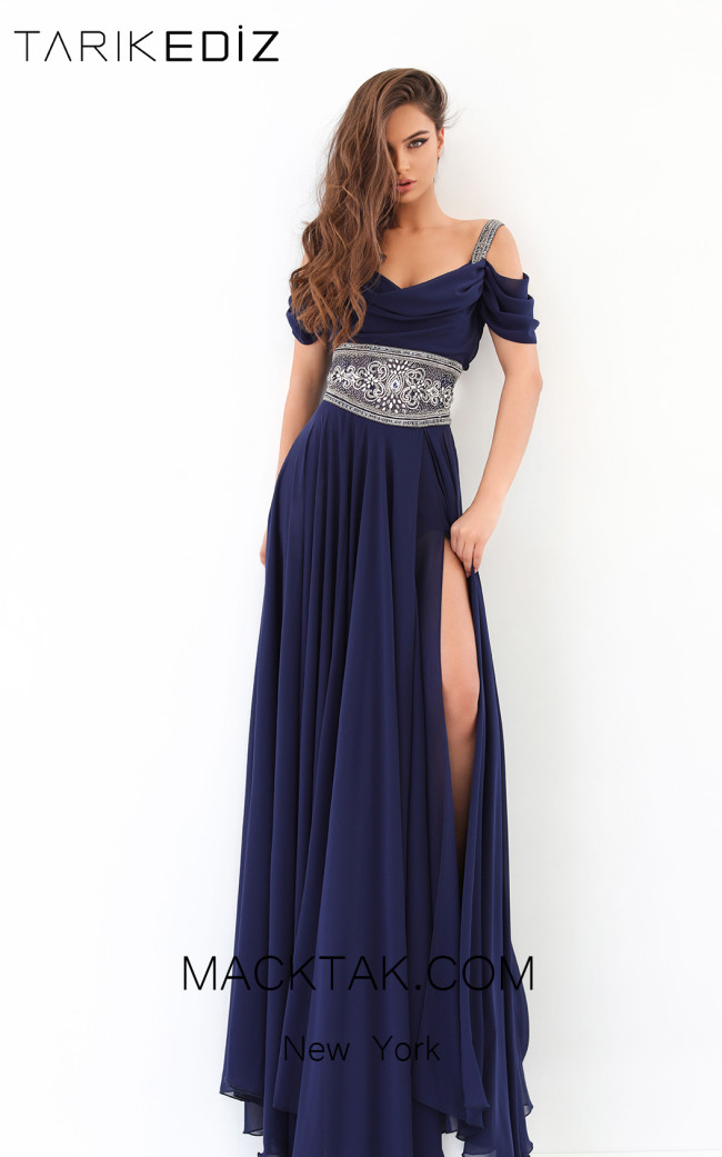 Tarik Ediz 93813 Navy Front Evening Dress