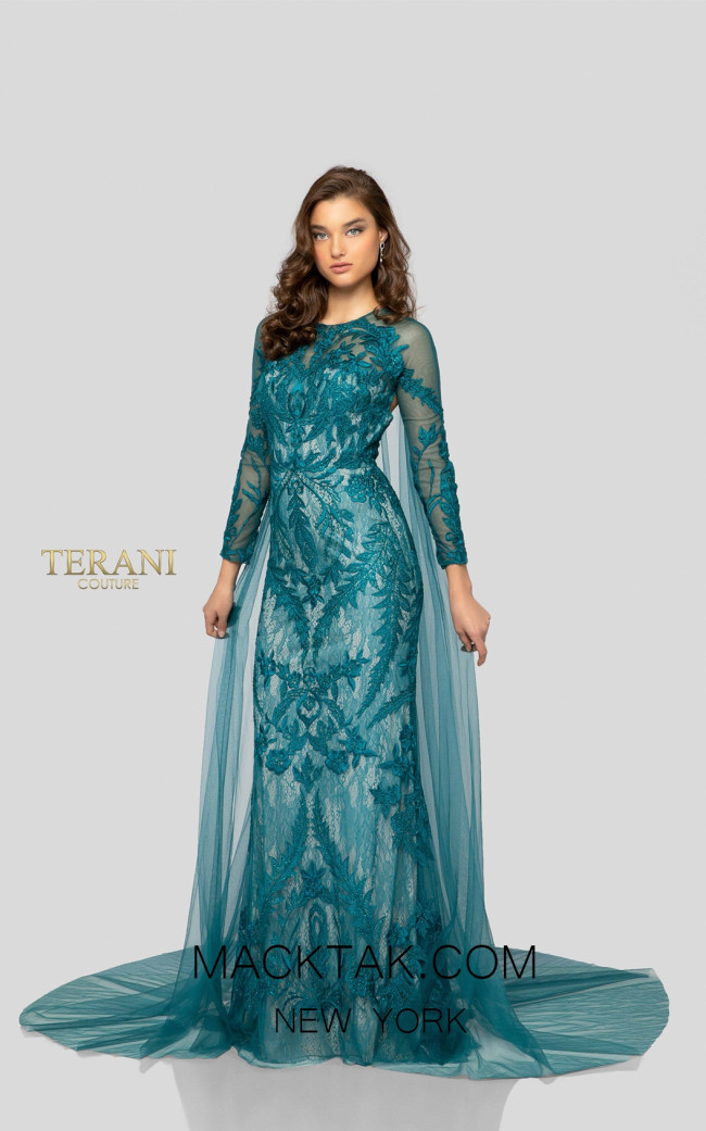 Terani 1911GL9468 Peacock Front Pageant Dress
