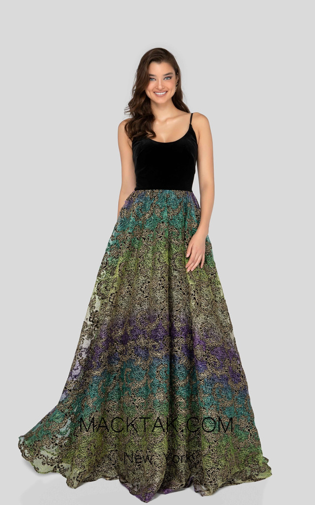 Terani 1911P8483 Black Multi Front Prom Dress