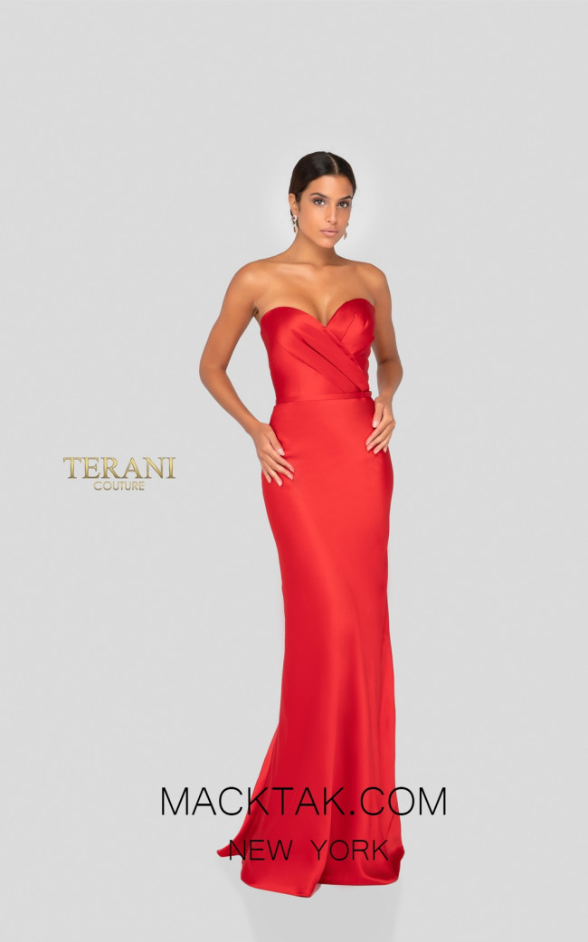 Terani 1912B9705 Bridesmaid Red Front Dress