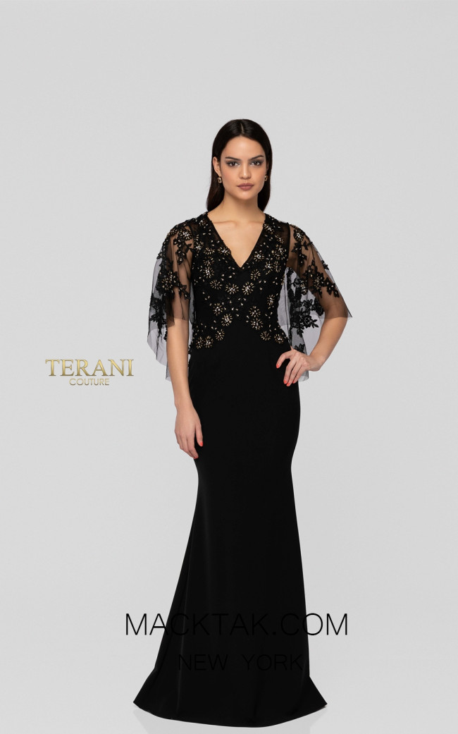 Terani 1912M9350 Mother of Bride Black Front Dress