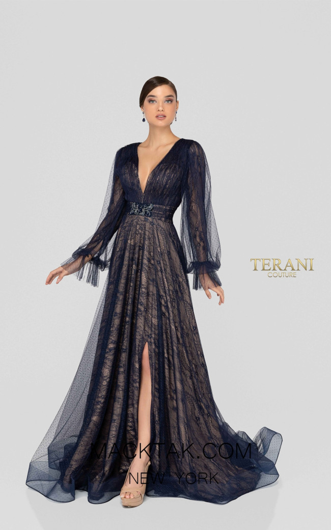 Terani 1913M9414 Mother of Bride Navy Nude Front Dress