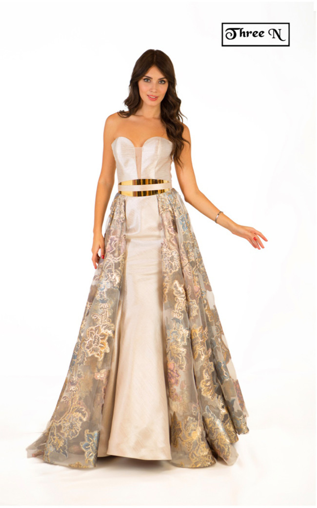 Three N 2313 Champagne Front Dress