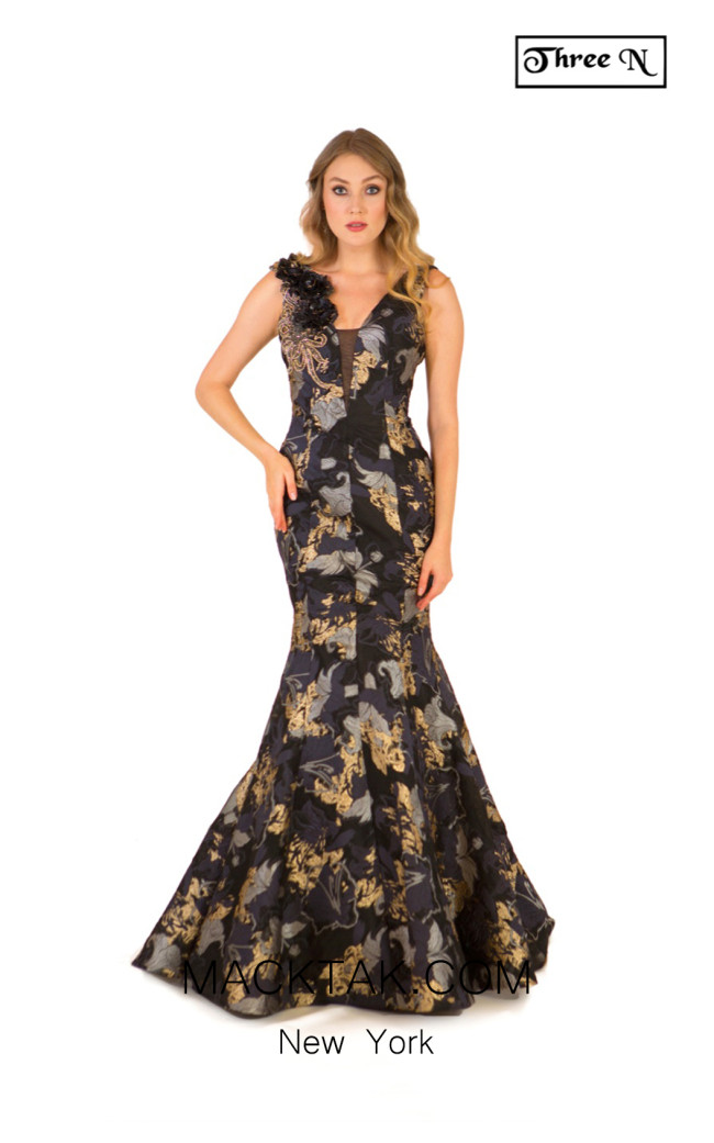 Three N 4527 Black Multi Front Dress
