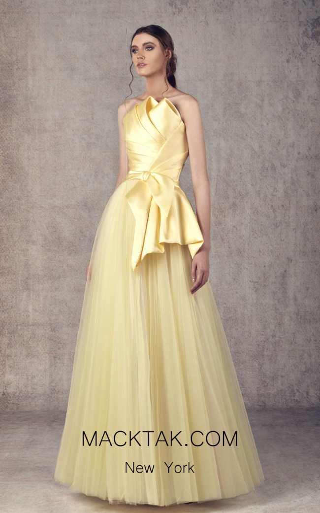 Ziad Germanos ZG17 Yellow Front Evening Dress