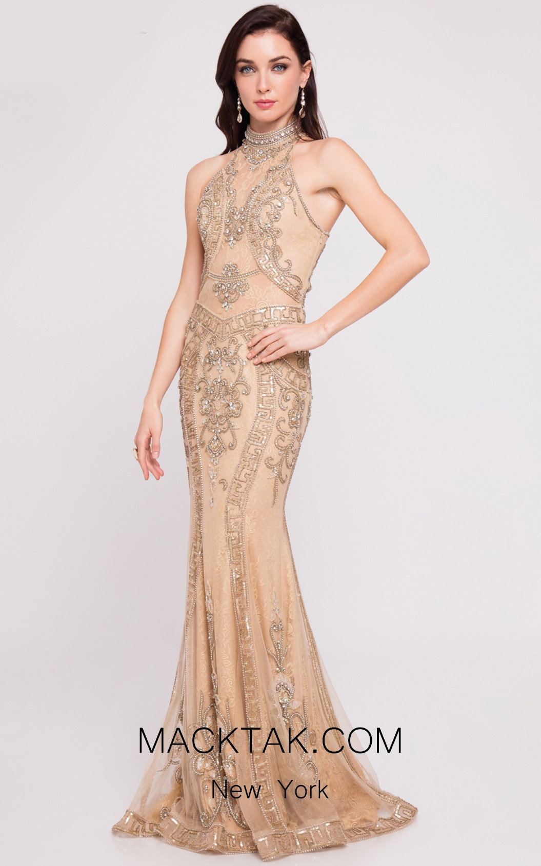 Terani 1811GL6433 Champagne Nude Front Dress