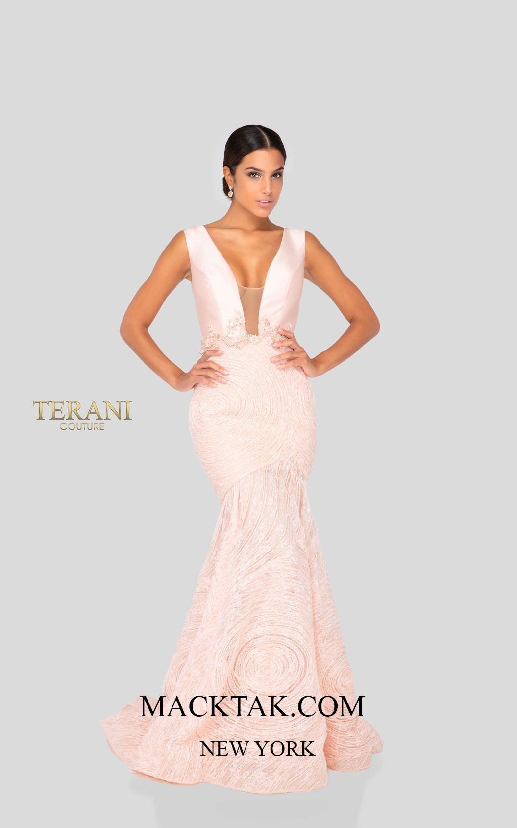 Terani 1911P8158 Blush Nude Front Dress
