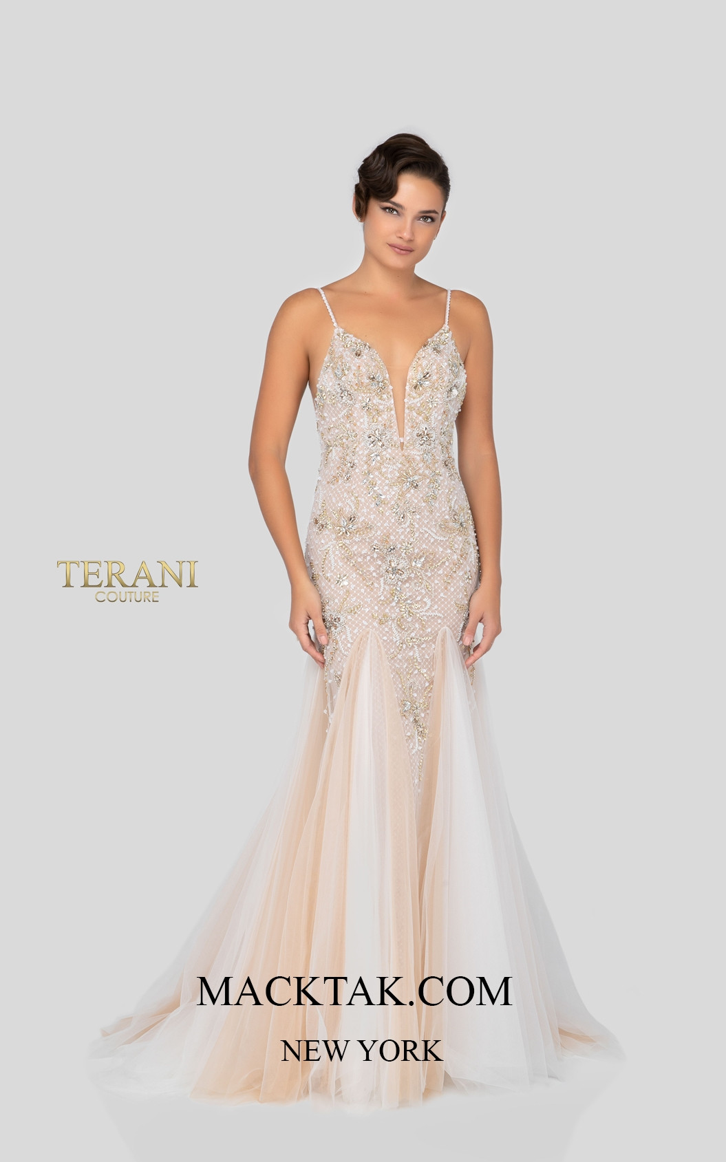 Terani 1911P8356 Ivory Nude Front Dress