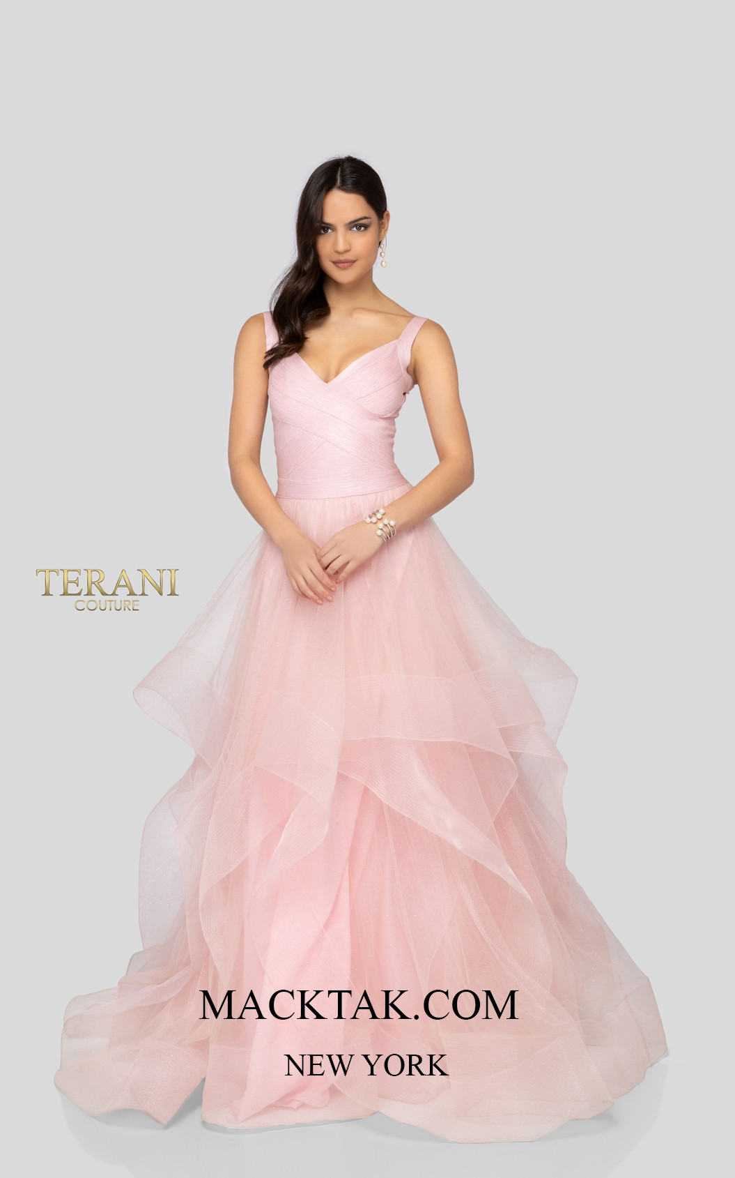 Terani 1911P8512 Blush Silver Front Dress