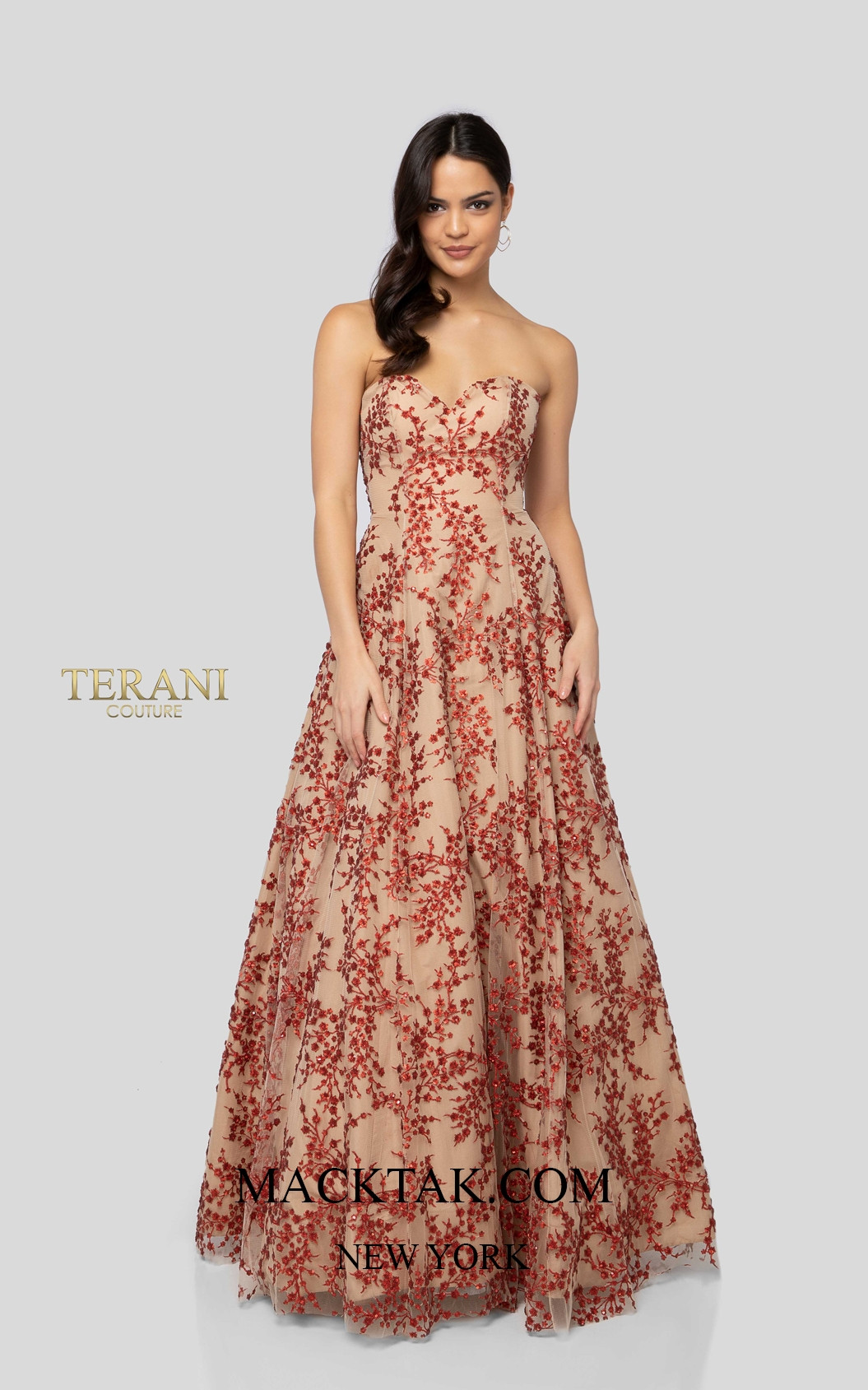 Terani 1911P8519 Red Nude Front Dress