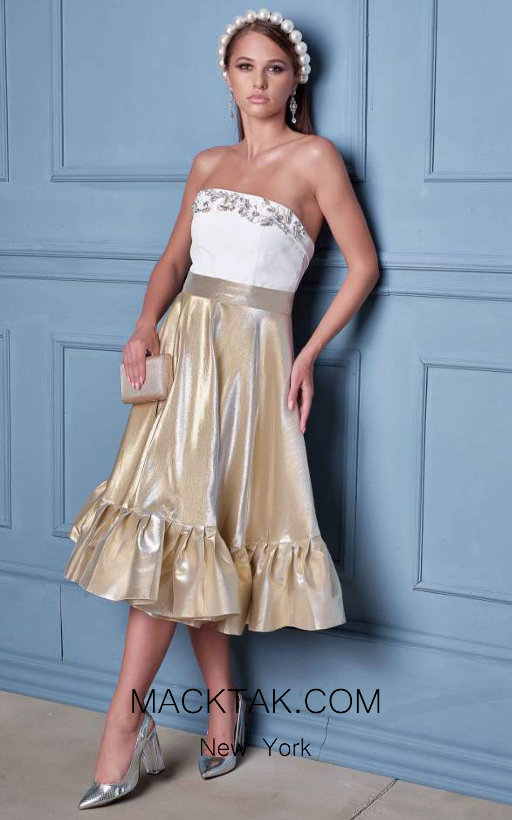 Alda Ciceu NRP SS20-16 Ivory Gold Front Dress