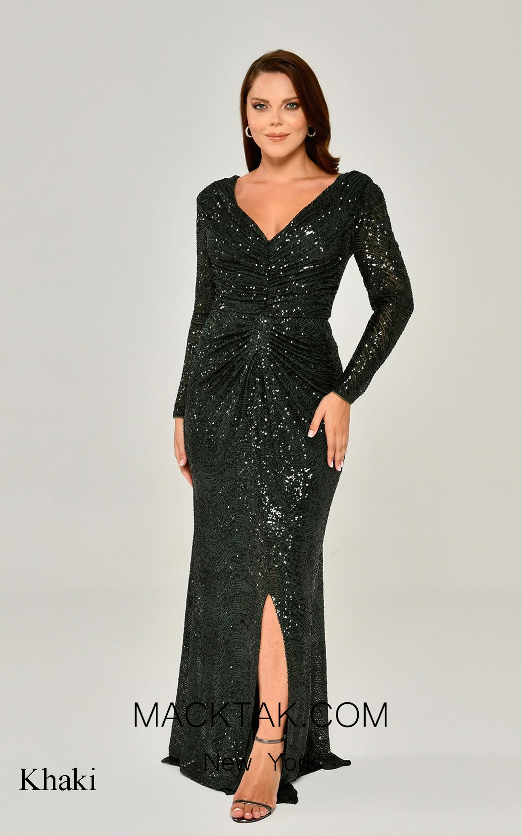 Alfa Beta B5457 Khaki Long Dress