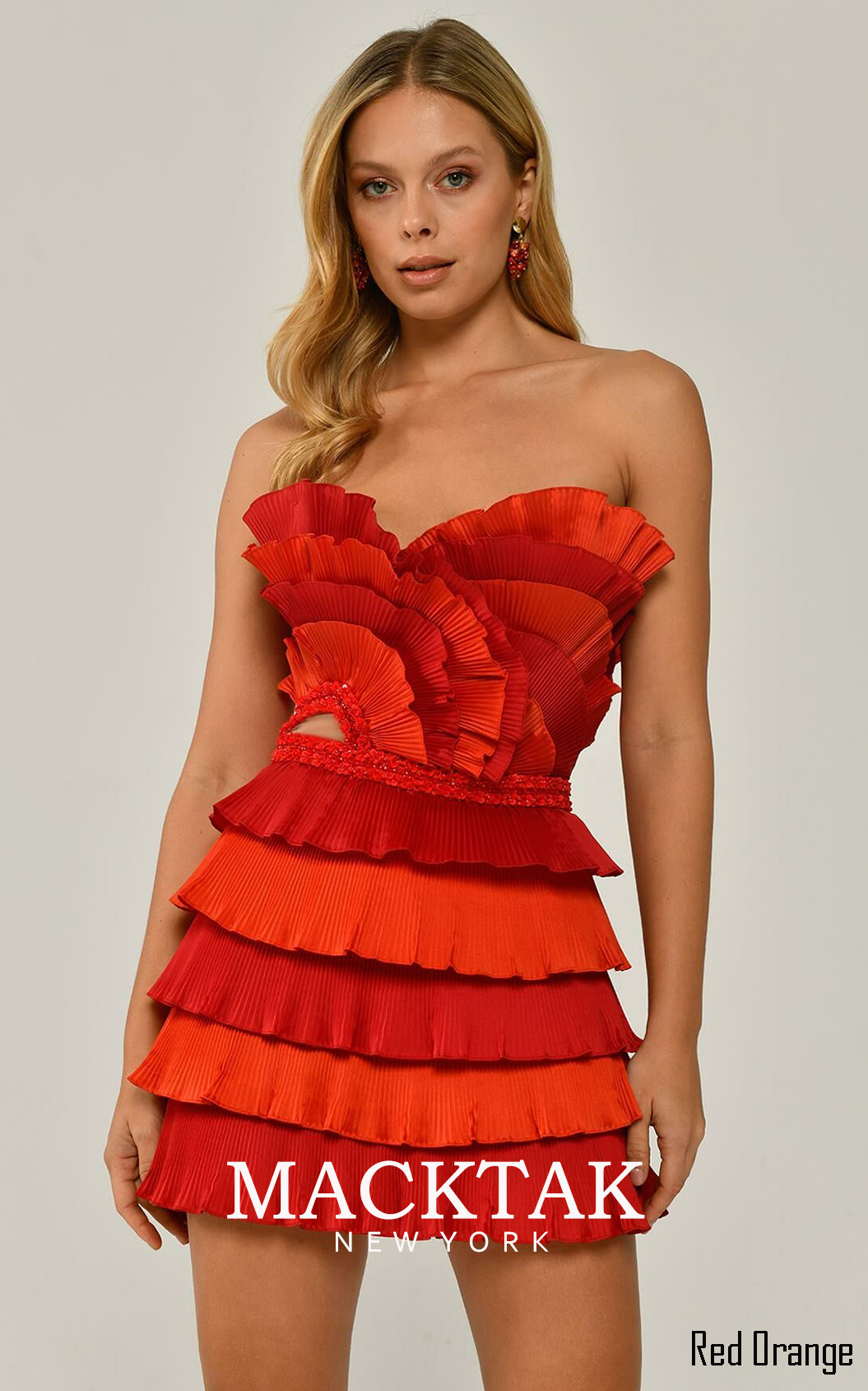 Alfa Beta B6165 Red Orange Detail Dress