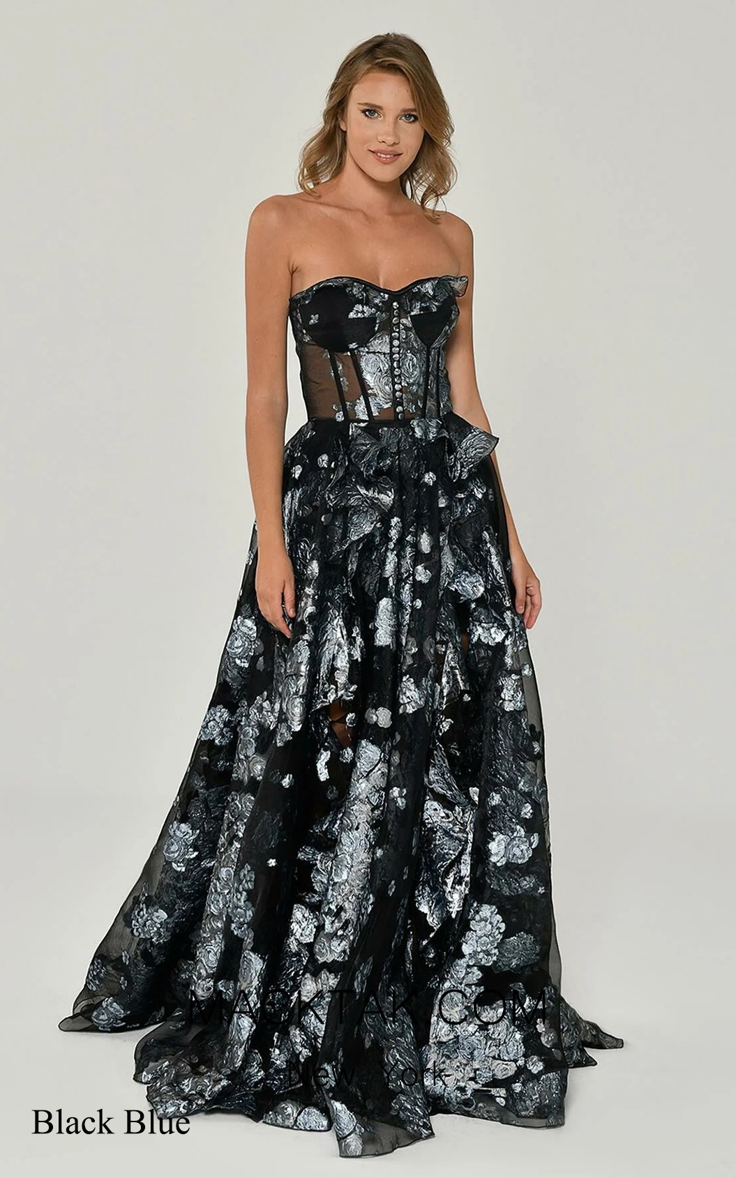 Alfa Beta B6227 Black Blue Front Dress