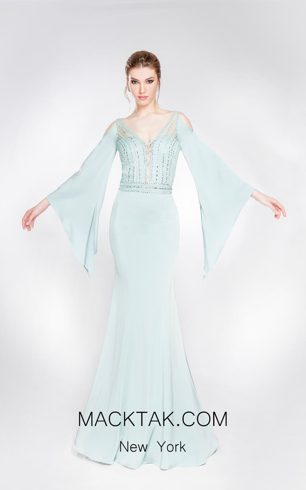 Alma Couture AC1005 Aqua Front Evening Dress