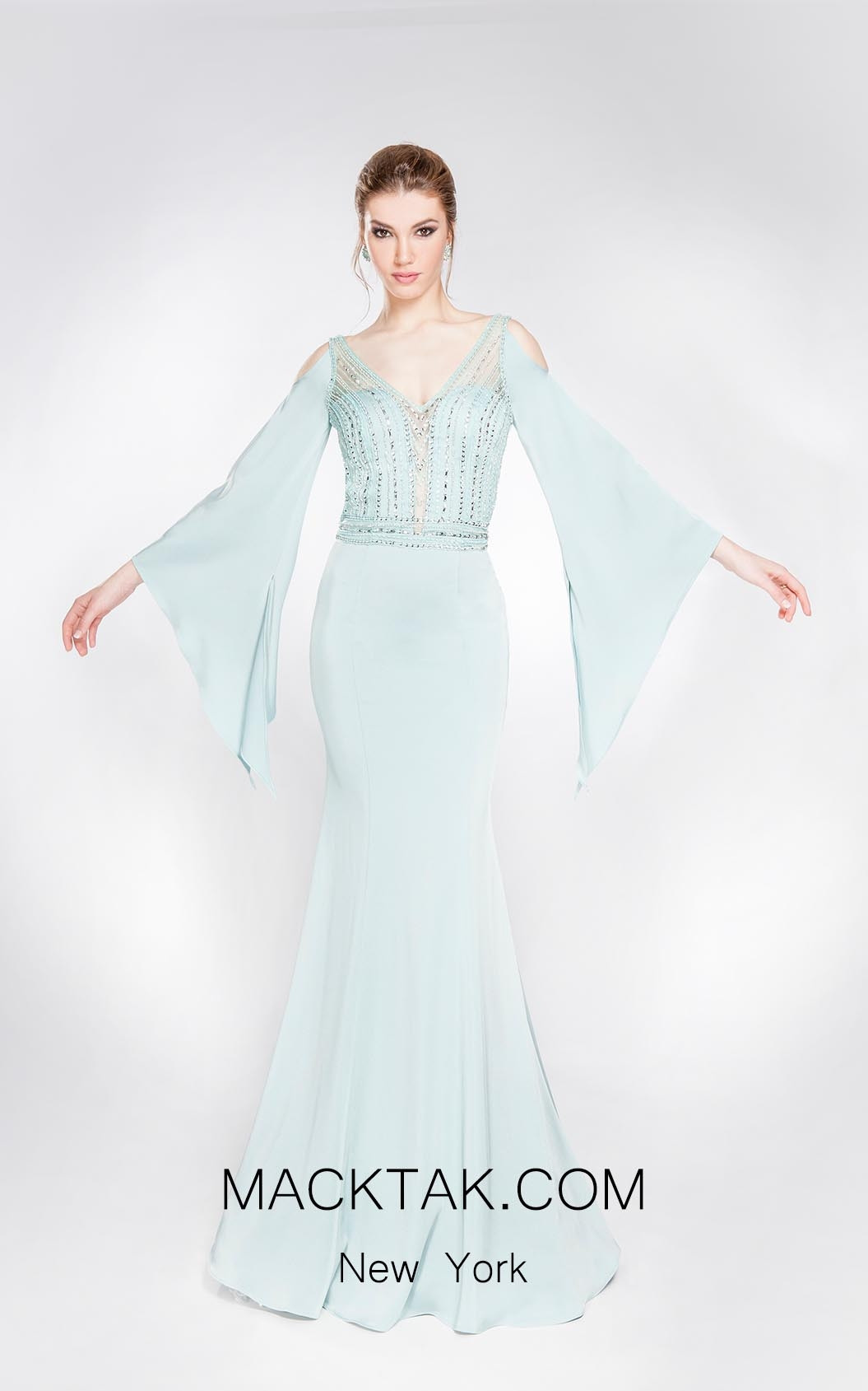 Alma Couture AC1005 Aqua Front Evening Dress