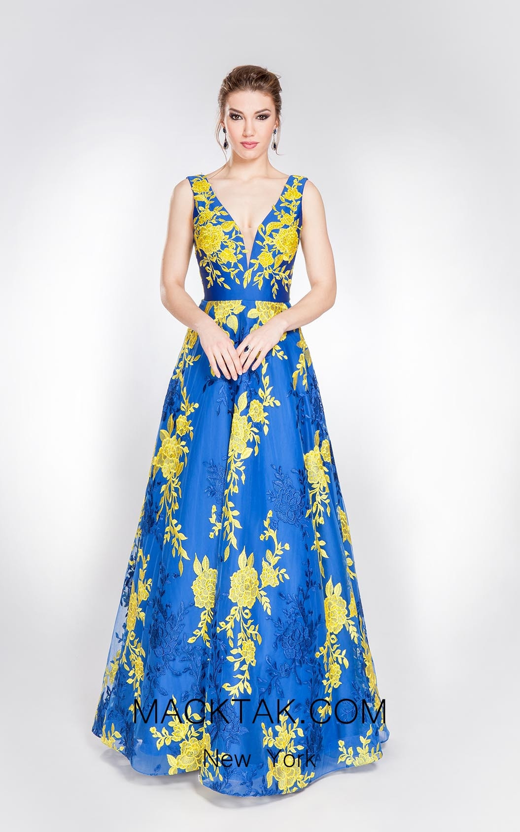 Alma Couture AC1018 Blue Yellow Evening Dress