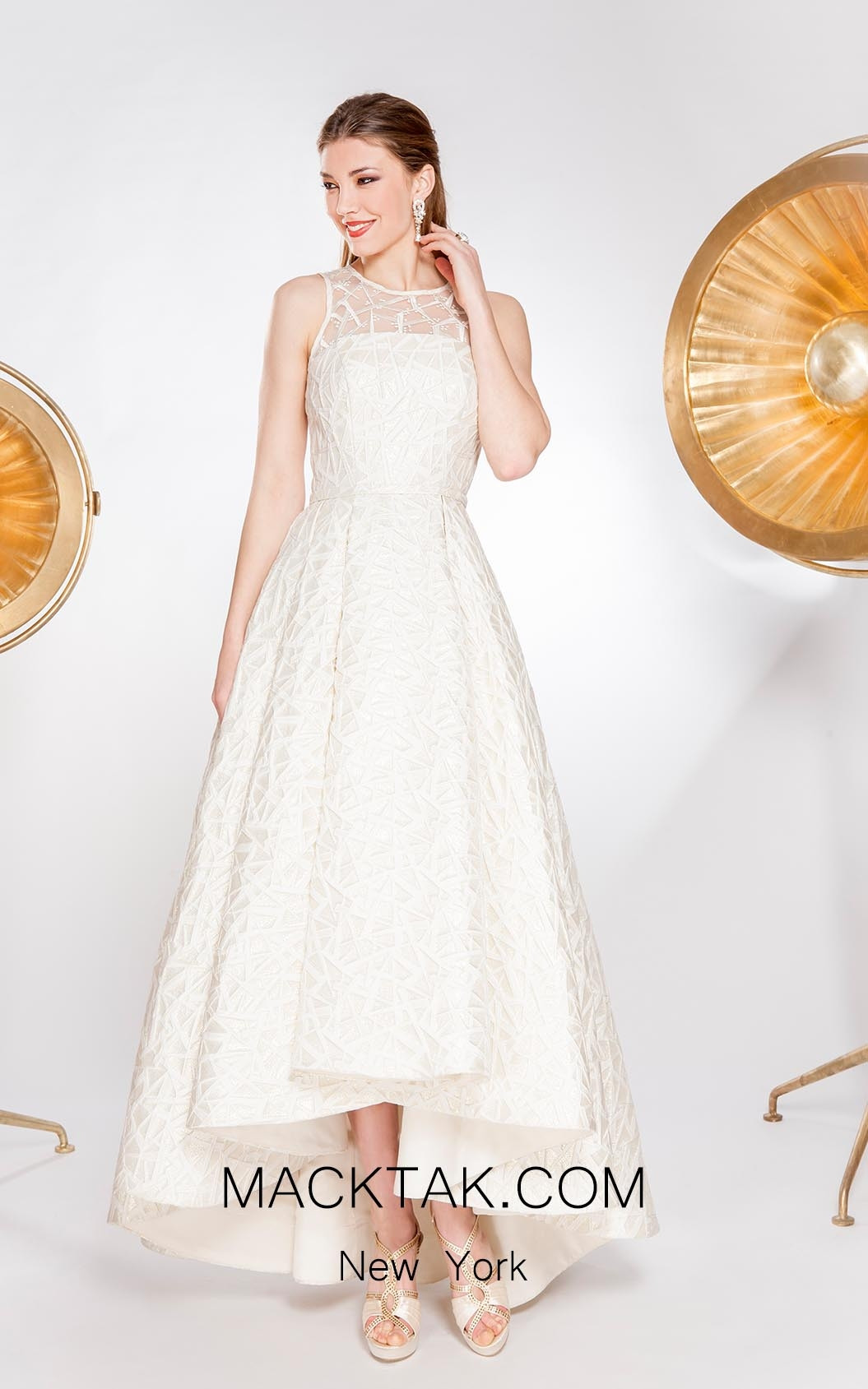 Alma Couture AC1025 Champagne Front Evening Dress