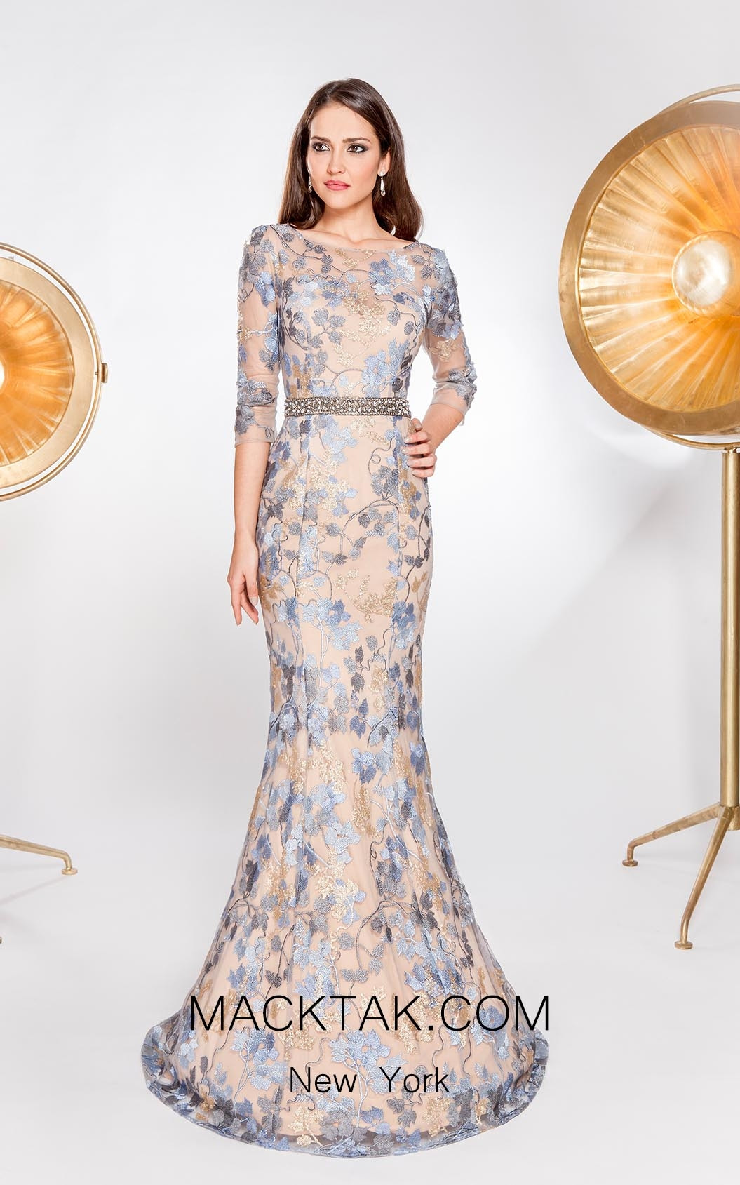 Alma Couture AC1039 Blue Champagne Front Evening Dress