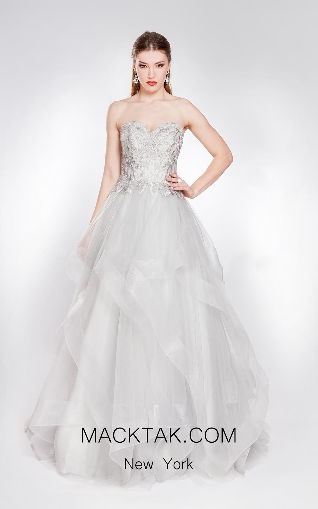 Alma Couture AC1046 Gray Front Evening Dress