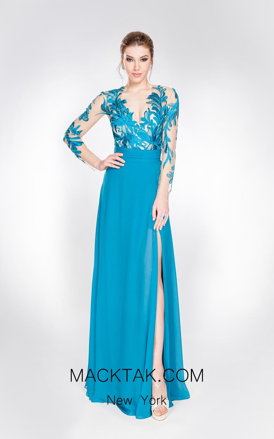 Alma Couture AC1052 Turquoise Front Evening Dress